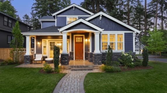 Blue house with walkway, Orem Utah. Get home insurance quotes for this charming property